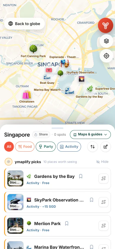 ymaplify on a phone: Same screen as laptop-1 in the mobile layout: map strip with pins, bottom sheet with the picks Same as laptop-1