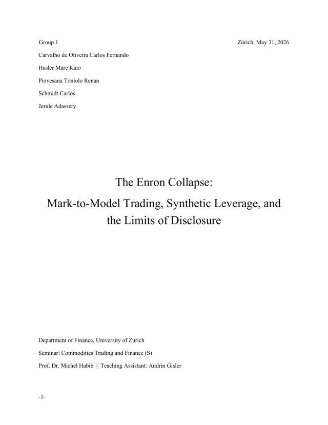 Page 1 of 33, The Enron Collapse: mark-to-model trading, synthetic leverage and the limits of disclosure